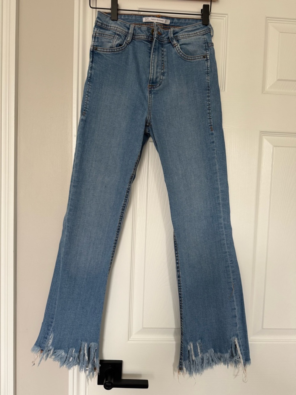 Zara Light Blue Frayed-Hem Flare Jeans